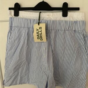 Daily Drills Pointelle Layered Boxer Shorts - Blue and White Striped